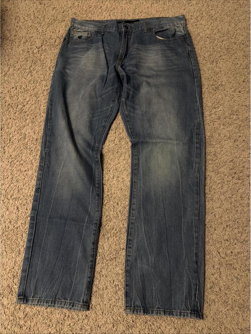 Rocawear Men’s Loose Straight Fit Blue Jeans Size 38 Faded Hiphop